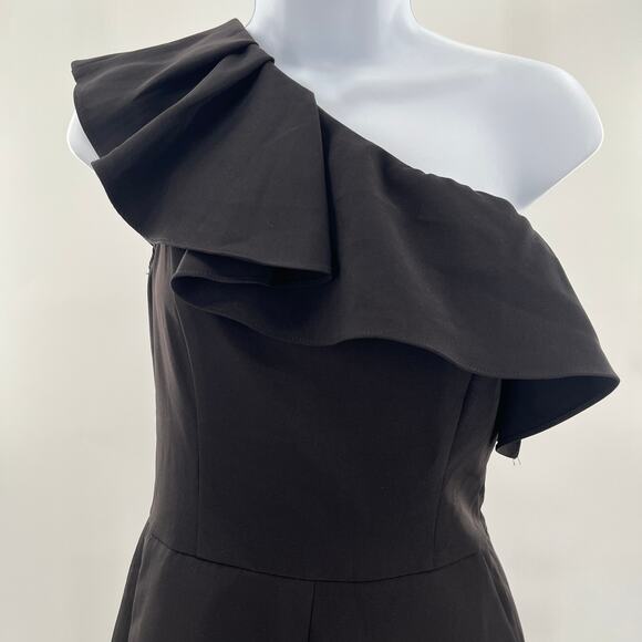 Aqua Black Knit One Shoulder Ruffle Short Romper Women Sz S NWT - Picture 4 of 8